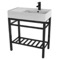 Modern Ceramic Console Sink With Counter Space and Matte Black Base, 32